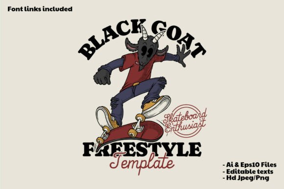 Black Goat Mascot Playing Skateboard: A Dynamic Branding Asset