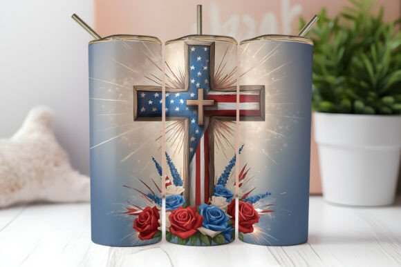 Floral Cross 4th of July Tumbler Wrap – Celebrate Independence Day with Style and Creativity