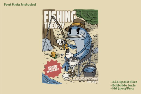 Retro Cartoon Fish Fishing in Nature: A Unique Visual Identity for Modern Brands