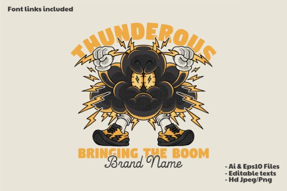 Retro Grumpy Thunder Cloud Mascot